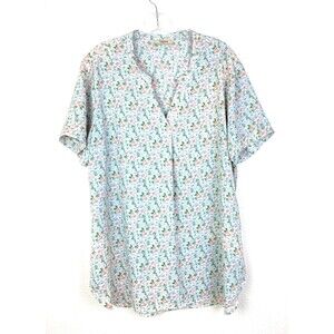 Timeson Women's V-Neck Blouse Size XL Pastel Green Orange Floral Cottage